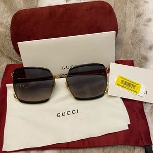 Gucci Acetate & Metal Square Sunglasses Black